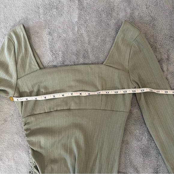 Forever 21 Sage Green Ruching Side Tie Long Sleeve Mini Dress Casual Size Small - Picture 9 of 13